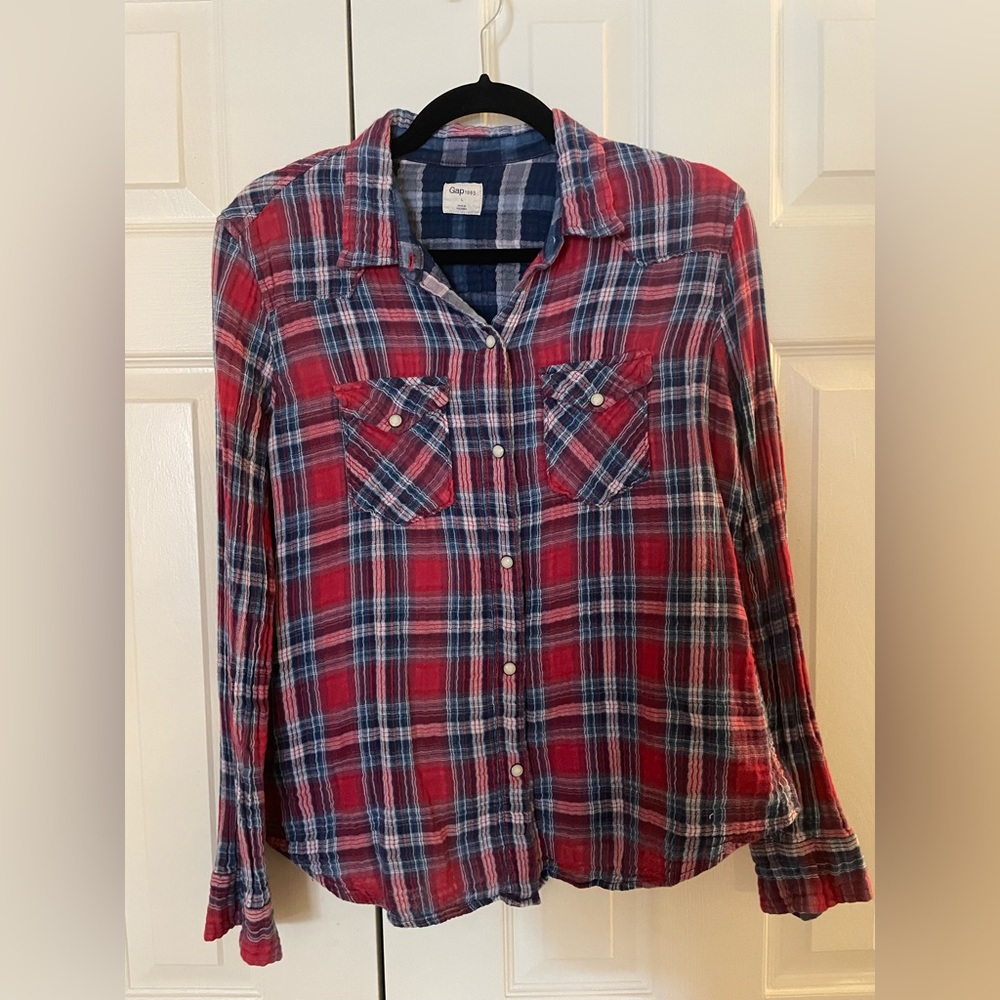 Gap Red & Blue Plaid Button Down Shirt - Size Large